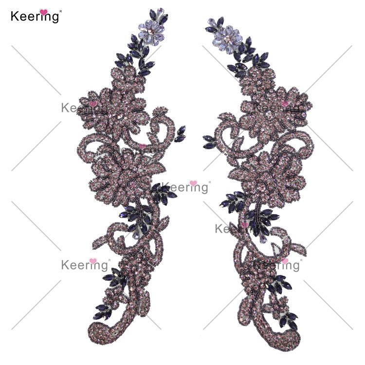 WRA-1006 Keering Handmade Iron On Patches Beautiful Rhinestone Beaded Appliques For Wedding Dresses