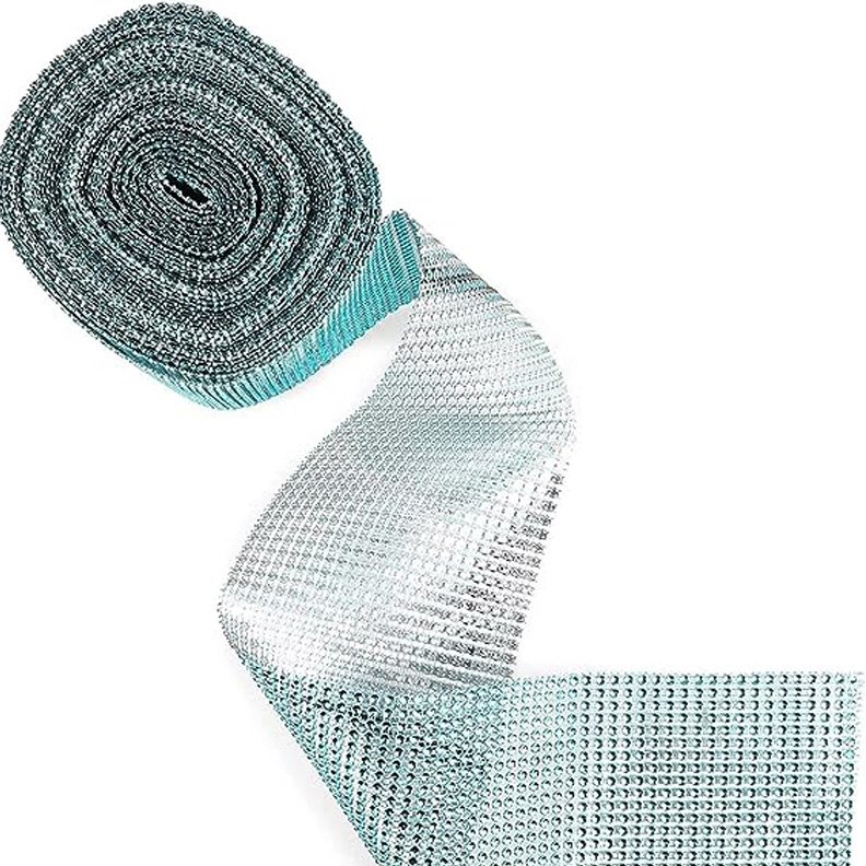 Bling Lake Blue Rhinestone Diamond Mesh Ribbon Wrap 24 Row for DIY Wedding Decorations Birthday Party Supplies Arts and Crafts