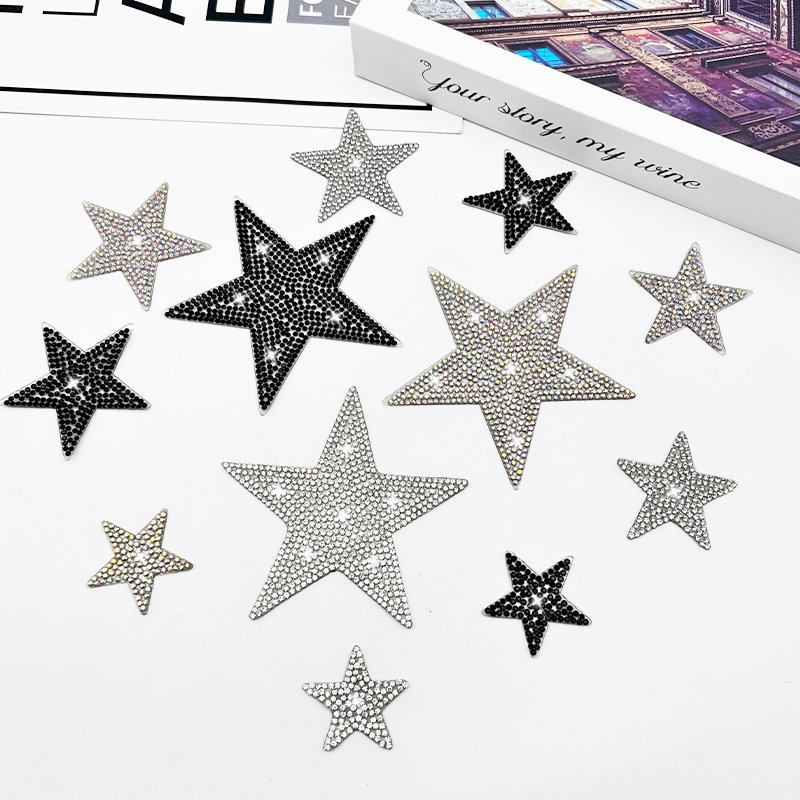 Colorful Crystal Rhinestones Star Patch Rhinestone Applique Star Iron On Patches For Jackets
