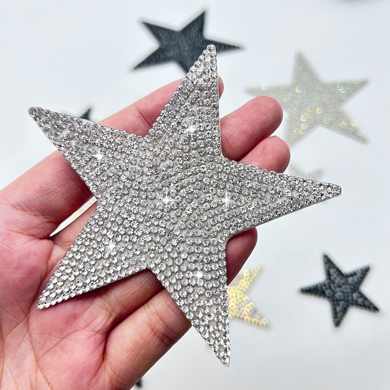 Colorful Crystal Rhinestones Star Patch Rhinestone Applique Star Iron On Patches For Jackets
