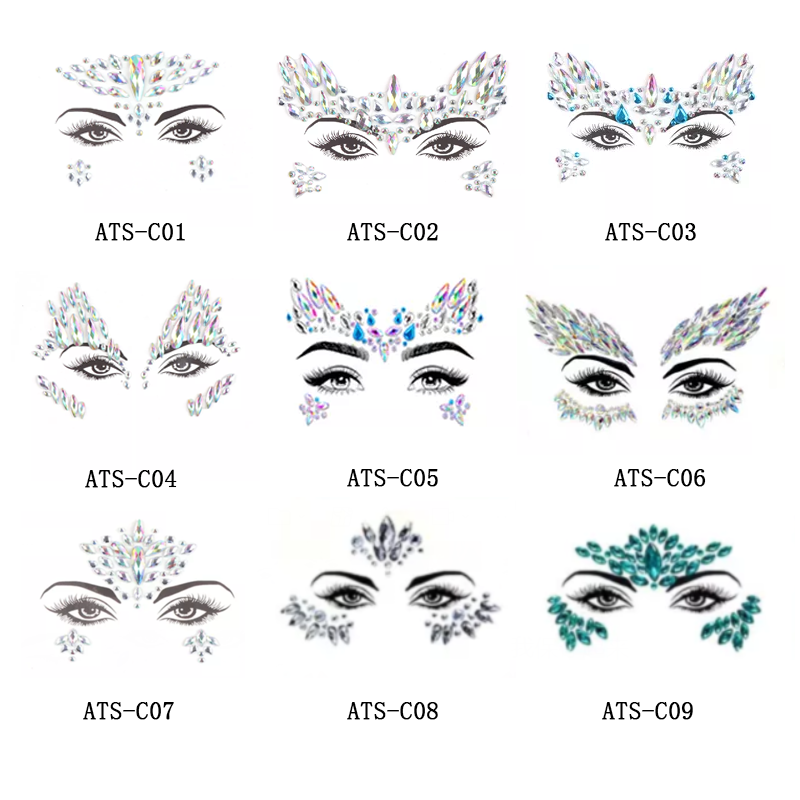 Crystal Jewels Temporary Gem Eye Tattoo Sticker Body Face Rhinestone Rohs Our Design or Customized Hot Sell Festival Party