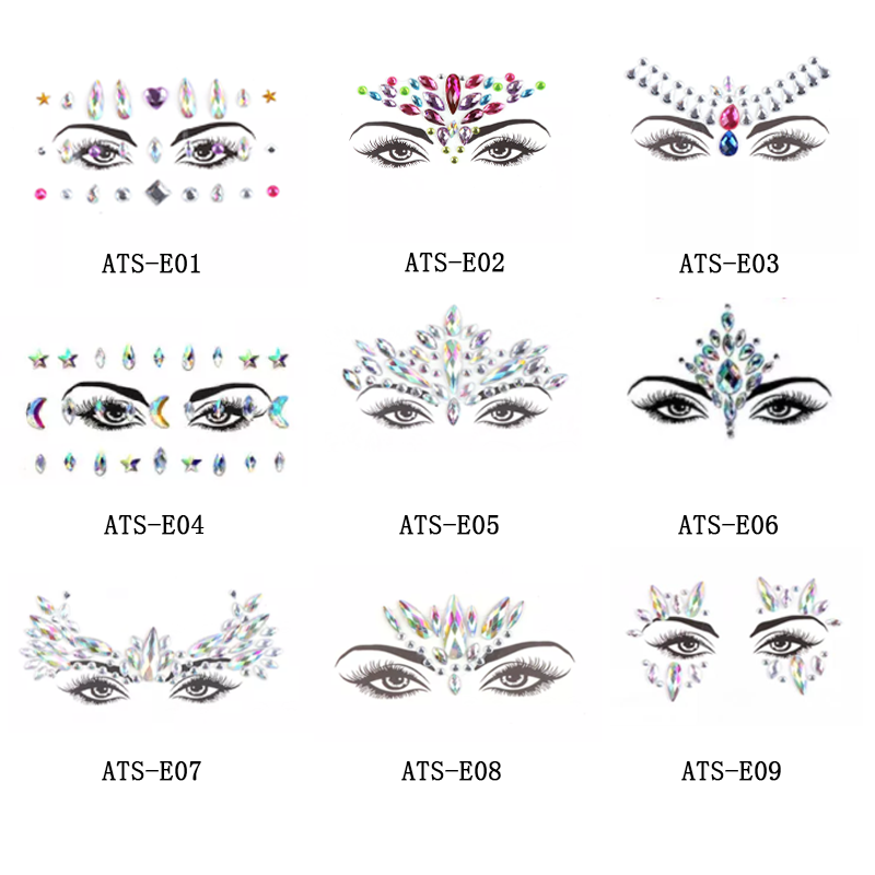 Crystal Jewels Temporary Gem Eye Tattoo Sticker Body Face Rhinestone Rohs Our Design or Customized Hot Sell Festival Party