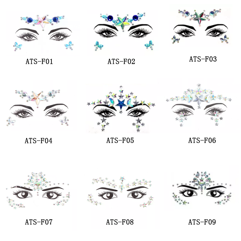 Crystal Jewels Temporary Gem Eye Tattoo Sticker Body Face Rhinestone Rohs Our Design or Customized Hot Sell Festival Party
