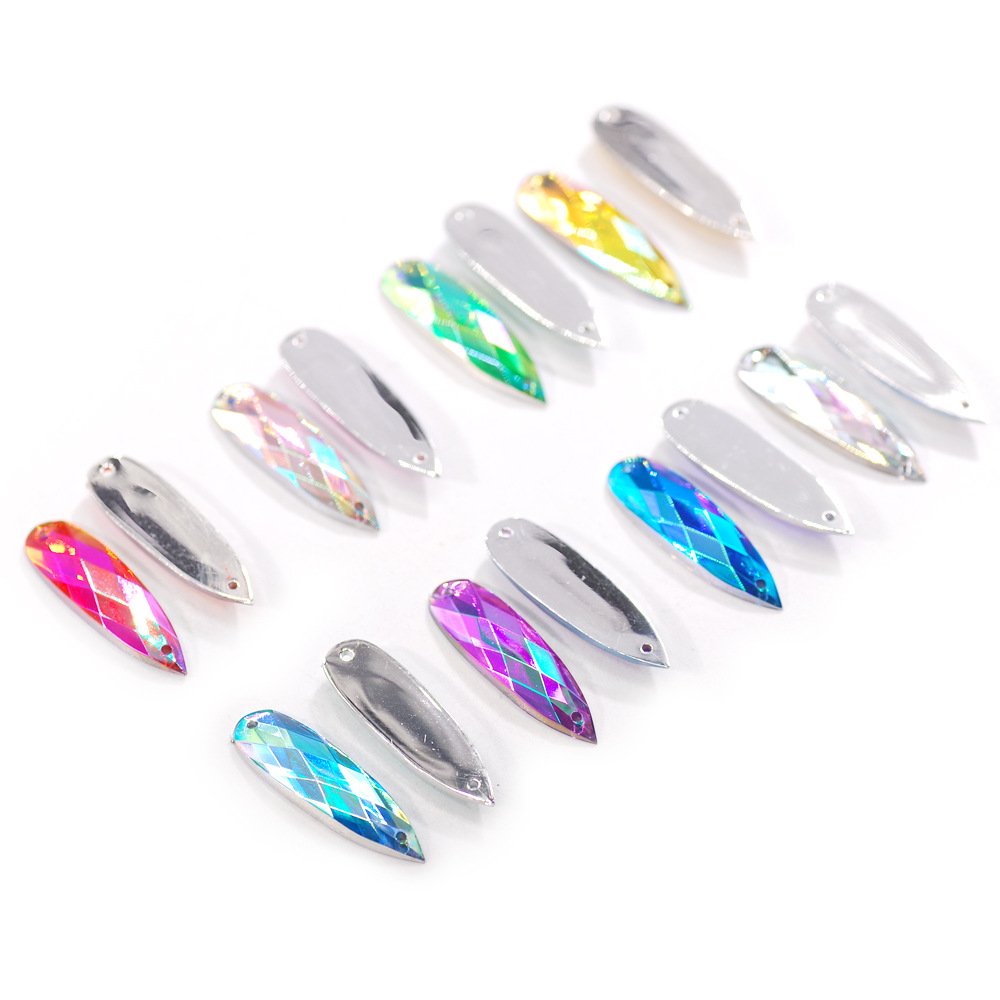Drop Sewing Crystals Flatback Rhinestone Sewn Strass Loose Stones 8*28mm AB Color ACRYL Glass Rhinestones Rhinestones Flat Back