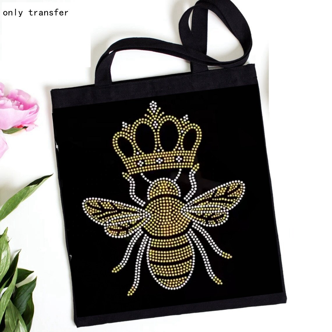 Custom Designer Queen Bee Rhinestone Heat Transfers Iron On Design Hot Fix Bee Rhinestones Transfers Motif For T-Shirt DIY