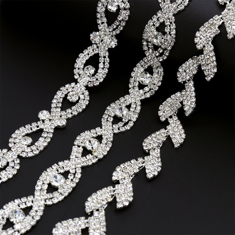 1 Yard Gold Silver Sewing Metal Trim Crystal Stone Applique Flatback Strass Ribbon Banding Glass Rhinestone Chain for DIY Crafts