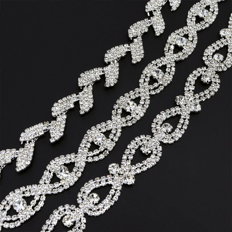 1 Yard Gold Silver Sewing Metal Trim Crystal Stone Applique Flatback Strass Ribbon Banding Glass Rhinestone Chain for DIY Crafts
