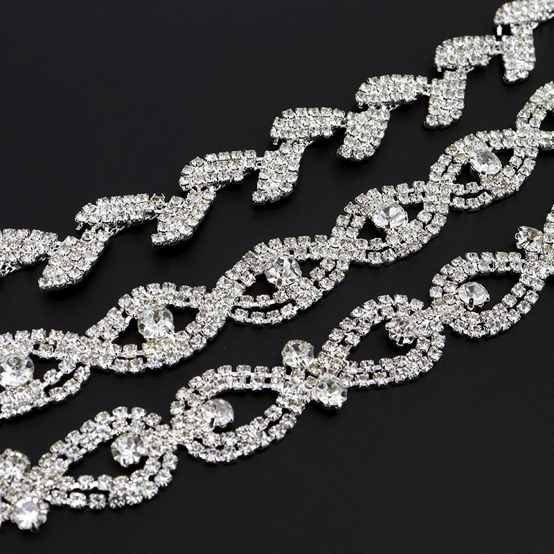 1 Yard Gold Silver Sewing Metal Trim Crystal Stone Applique Flatback Strass Ribbon Banding Glass Rhinestone Chain for DIY Crafts