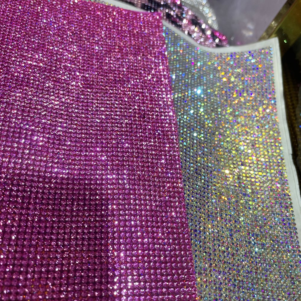 Yantuo Wholesale 24*40cm Adhesive Glass Transfer Crystal Stone Mesh Sheets Trimming Hot Fix Netting Rhinestone Sheet