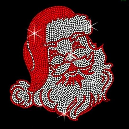 Custom Christmas Rhinestone Transfer Iron On Patch Wholesale Santa Claus Hot Fix Crystal Design for Clothes Hats Bags