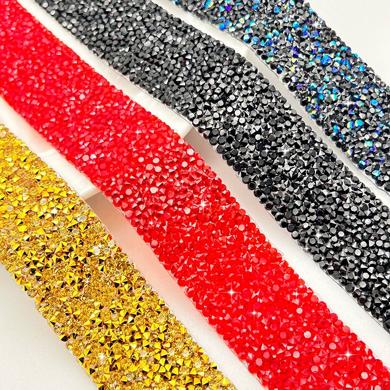 3cm Resin Rhinestone Tape Trim Hot Fix Strass Chain Banding Crystal Ribbon Strip for Wedding Dress Applique Clothing