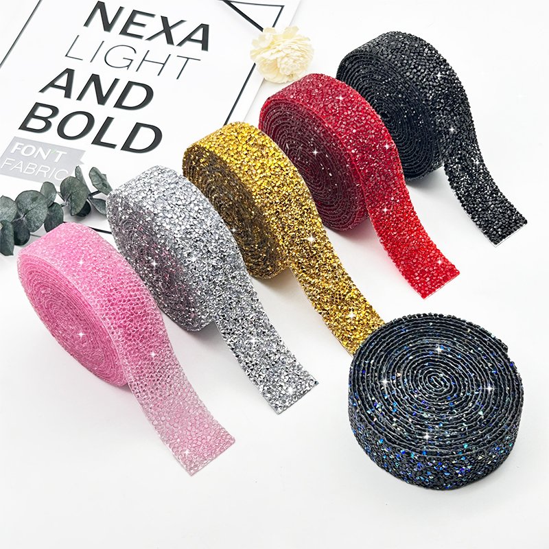 3cm Resin Rhinestone Tape Trim Hot Fix Strass Chain Banding Crystal Ribbon Strip for Wedding Dress Applique Clothing