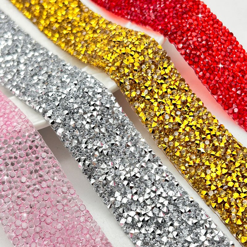 3cm Resin Rhinestone Tape Trim Hot Fix Strass Chain Banding Crystal Ribbon Strip for Wedding Dress Applique Clothing