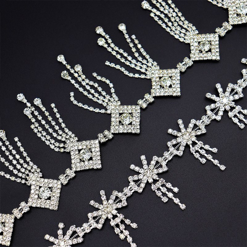 Fashion 1 Yard Sewing Flower Crystal Trimming Glass Rhinestones Tassel Chain Rhinestones Sew On Clothes