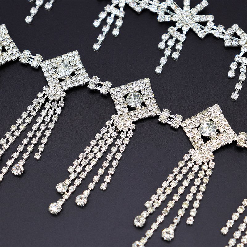 Fashion 1 Yard Sewing Flower Crystal Trimming Glass Rhinestones Tassel Chain Rhinestones Sew On Clothes