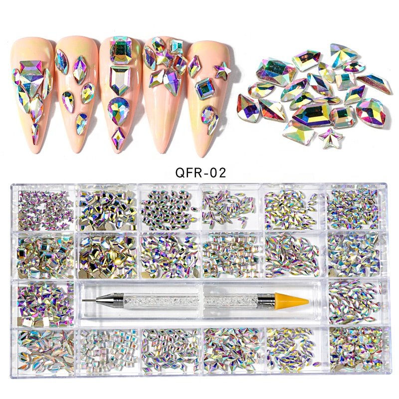 New Crystal AB Rainbow colour bulk rhinestones for nail art charm decorations box 3D acrylic nail rhinestones decoration