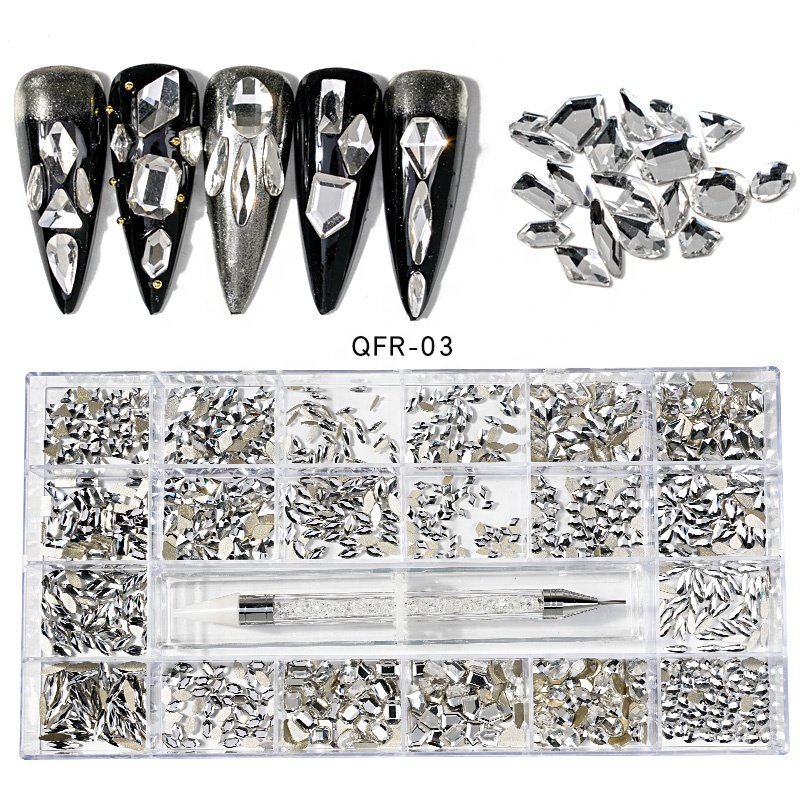 New Crystal AB Rainbow colour bulk rhinestones for nail art charm decorations box 3D acrylic nail rhinestones decoration