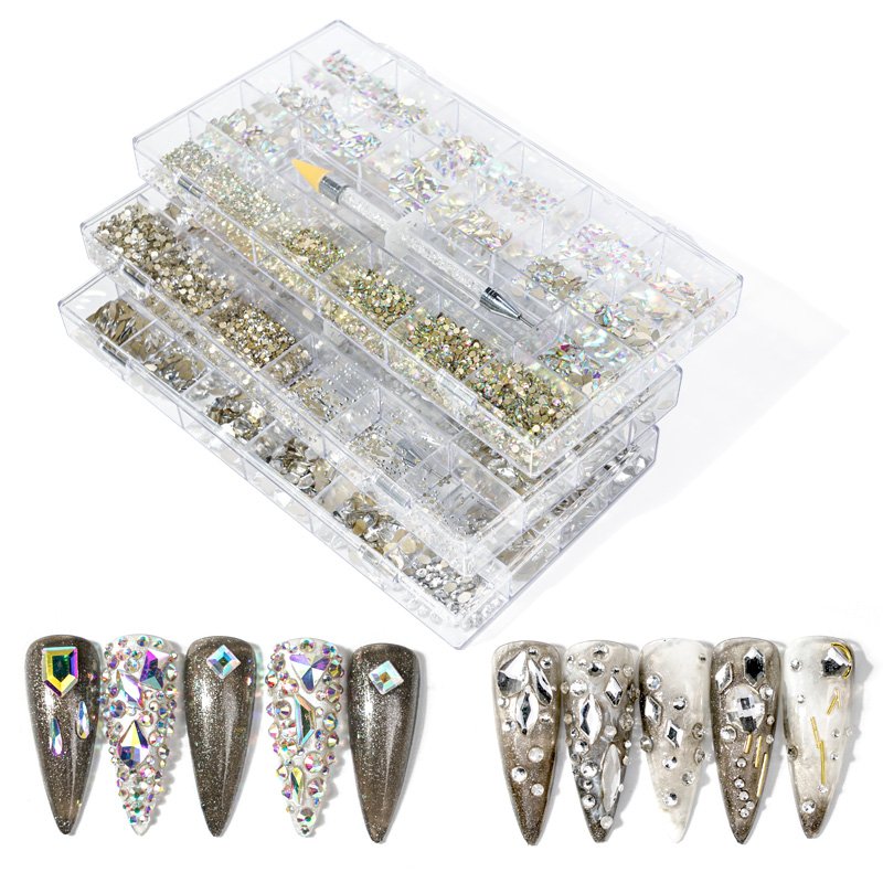 New Crystal AB Rainbow colour bulk rhinestones for nail art charm decorations box 3D acrylic nail rhinestones decoration