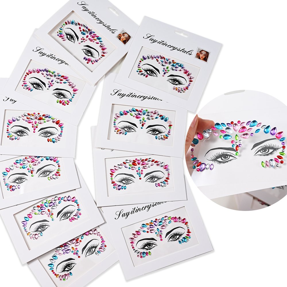 Mermaid Face Gems Temporary Tattoos D Crystal Body Stickers with Sparkling Glitter & Rhinestones for Festival Party