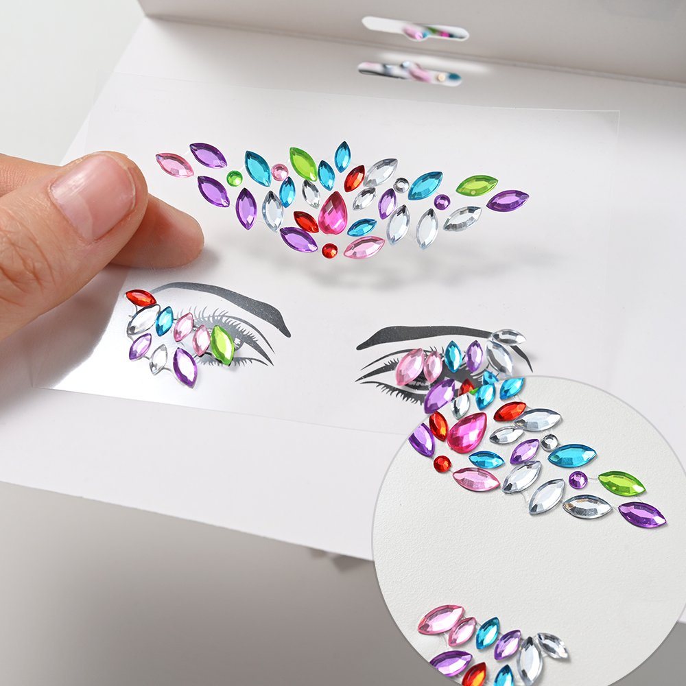 Mermaid Face Gems Temporary Tattoos D Crystal Body Stickers with Sparkling Glitter & Rhinestones for Festival Party