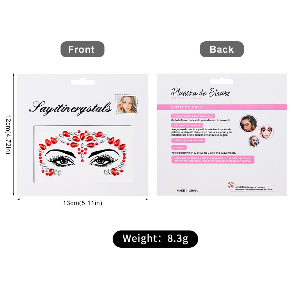 Mermaid Face Gems Temporary Tattoos D Crystal Body Stickers with Sparkling Glitter & Rhinestones for Festival Party