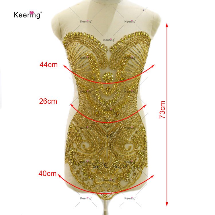 WDP-469 Keering Gold Bodice Rhinestone Applique Front And Back Crystal Body Patches For Sewing