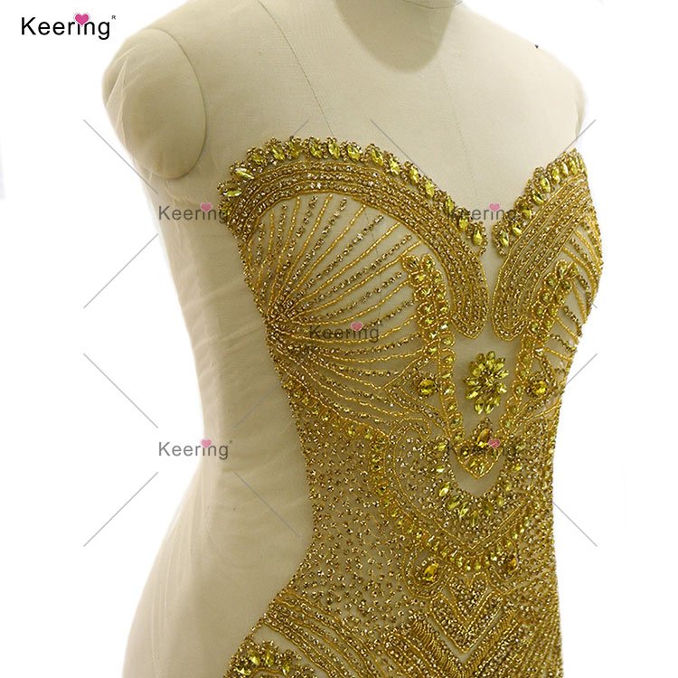 WDP-469 Keering Gold Bodice Rhinestone Applique Front And Back Crystal Body Patches For Sewing