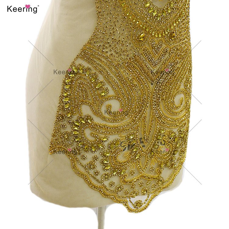WDP-469 Keering Gold Bodice Rhinestone Applique Front And Back Crystal Body Patches For Sewing