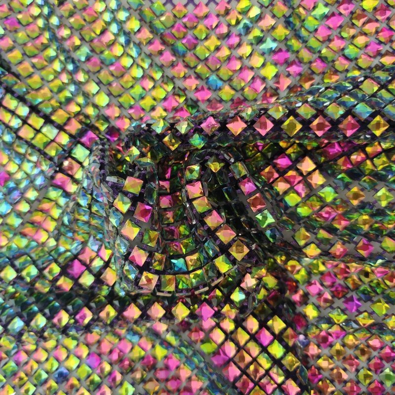Wholesale Colorful crystal square diamonds fabric size 6*6 rhinestones lace stone mesh fabric for cloth