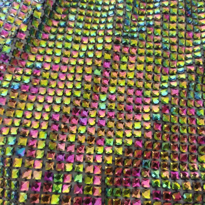 Wholesale Colorful crystal square diamonds fabric size 6*6 rhinestones lace stone mesh fabric for cloth