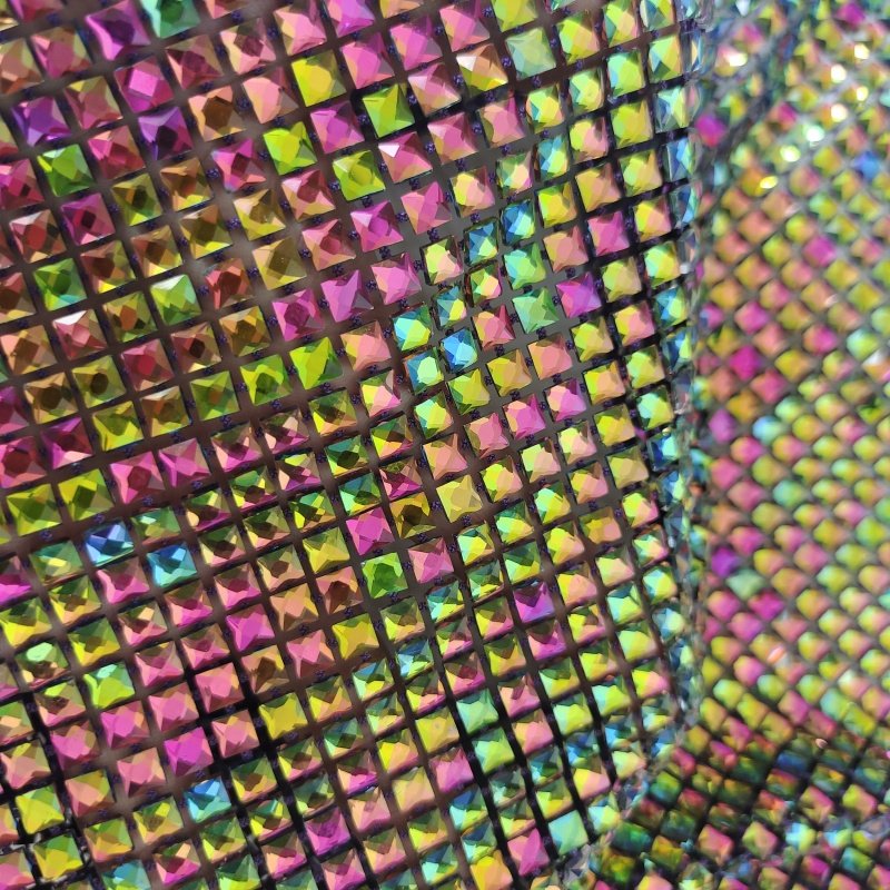 Wholesale Colorful crystal square diamonds fabric size 6*6 rhinestones lace stone mesh fabric for cloth