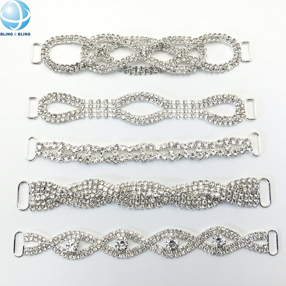 Ready To Ship 157mm Long 2 Rows Large Gem Chains Sparkling Rhinestone Bikini Connectors Silver Crystal