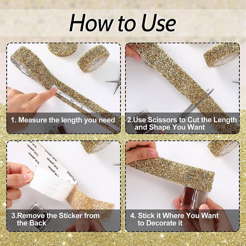 Bling Crystal Rhinestone Ribbon DIY Self-Adhesive Rhinestone Sticker Ribbon for Wedding Cakes Birthday Crafts Decorations