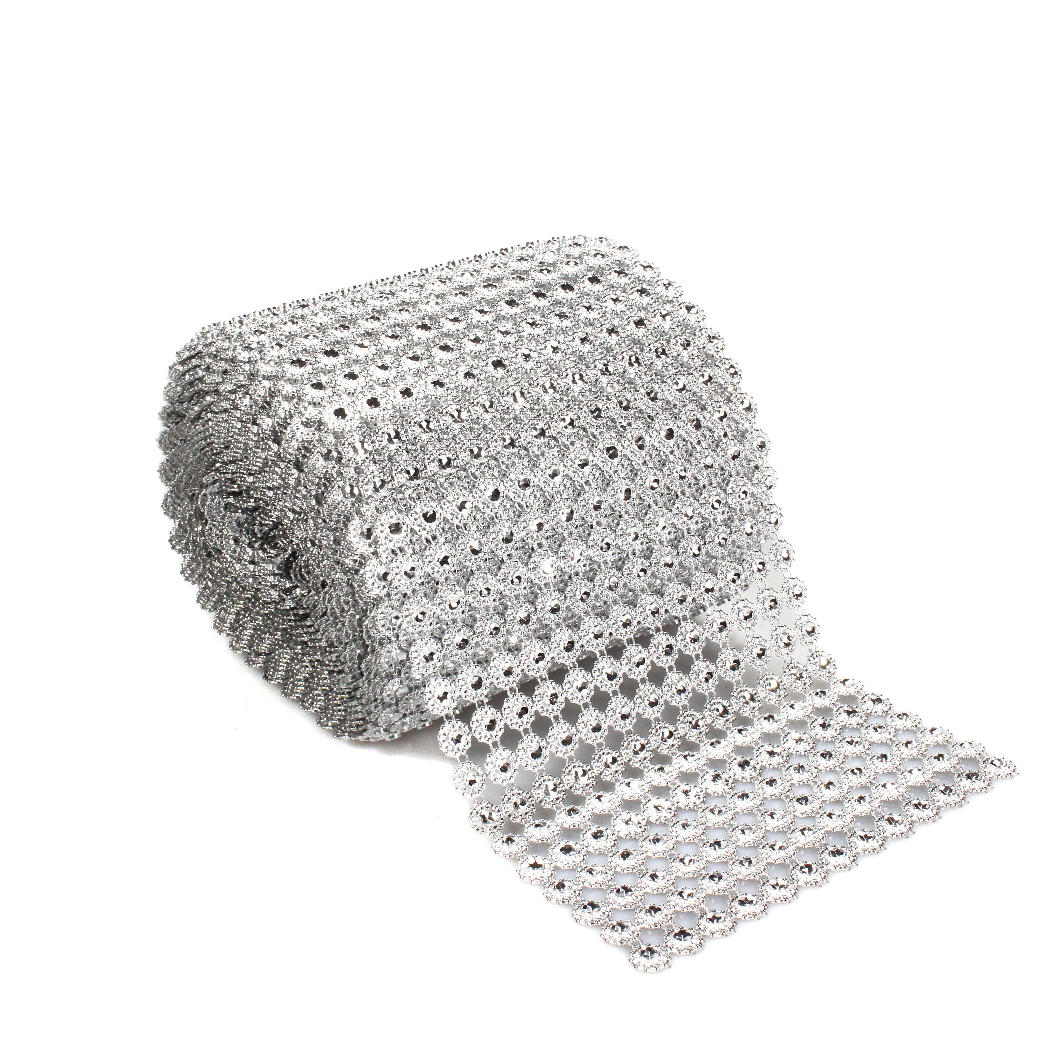 13 rows of Shiny flower shapes Shape Diamond Mesh Wrap Roll Faux Rhinestone Crystal Mesh Ribbon Roll