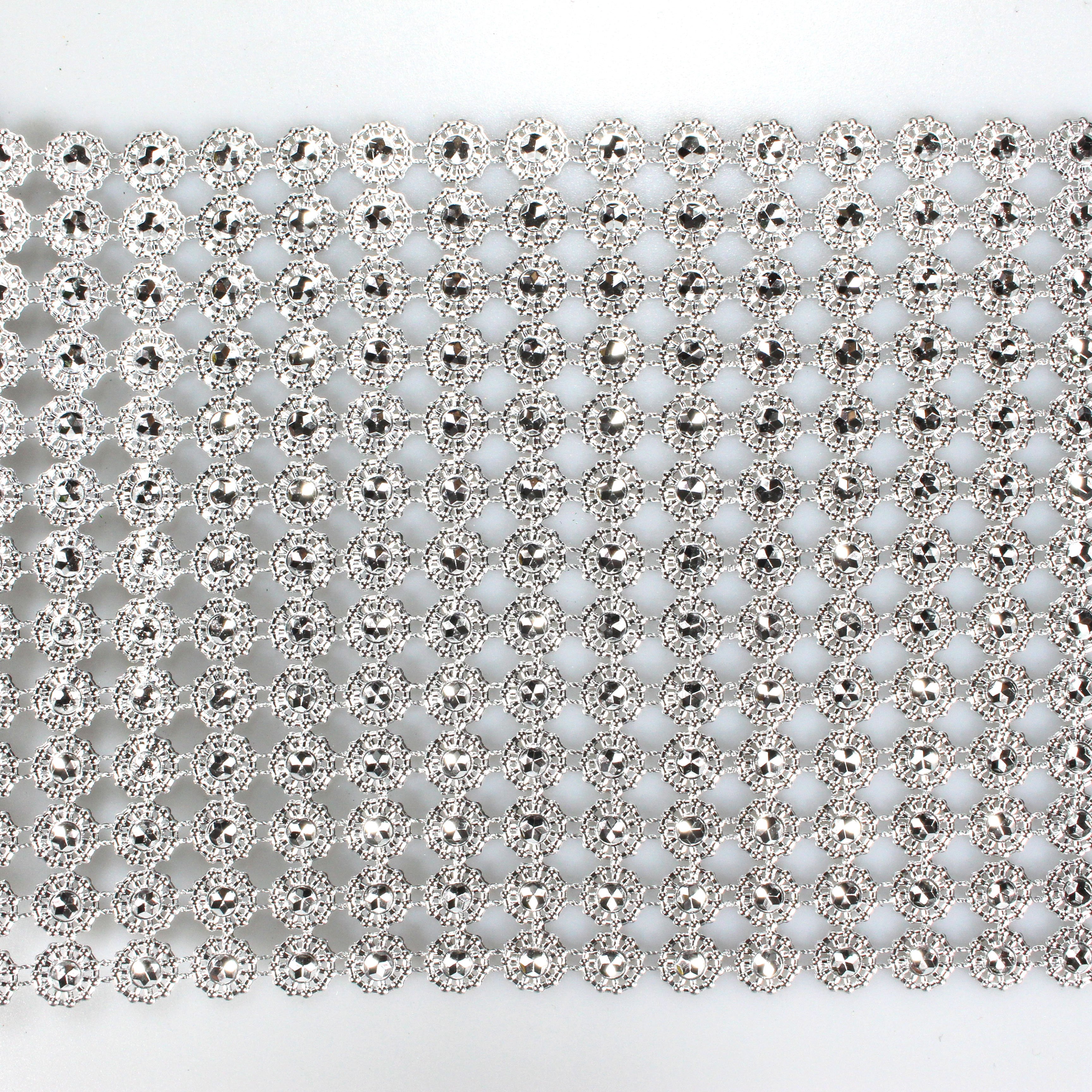13 rows of Shiny flower shapes Shape Diamond Mesh Wrap Roll Faux Rhinestone Crystal Mesh Ribbon Roll