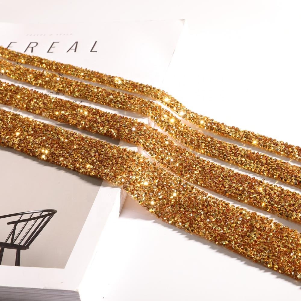 Original Factory Hot Fix 2cm Decorative Applique Diamond Band Rhinestone Lace Edge Trim For Shoes Wedding Dress Evening Dress