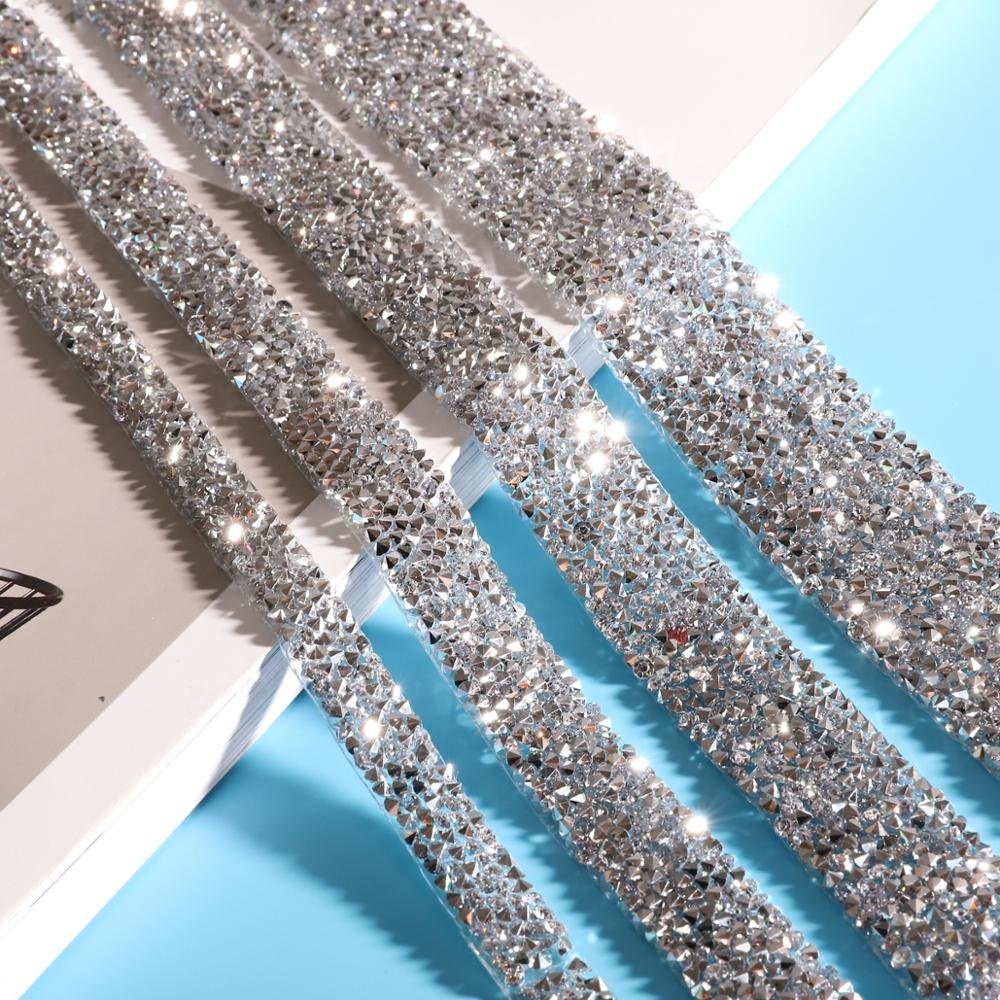 Original Factory Hot Fix 2cm Decorative Applique Diamond Band Rhinestone Lace Edge Trim For Shoes Wedding Dress Evening Dress