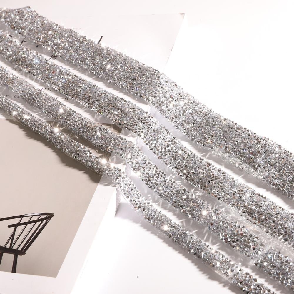 Original Factory Hot Fix 2cm Decorative Applique Diamond Band Rhinestone Lace Edge Trim For Shoes Wedding Dress Evening Dress