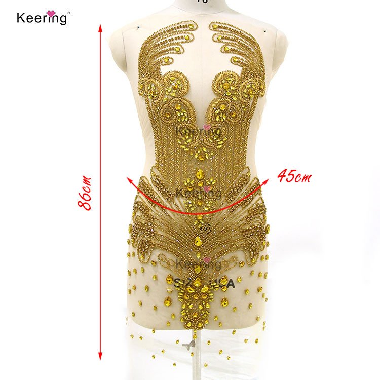 Keering Store Colorful Sewing Lady Girl Prom Dress Shaped Crystal Stone 2022 New Arrival Sexy AB Rhinestone Bodice Applique