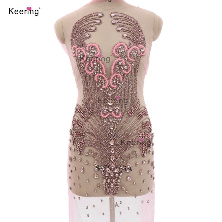 Keering Store Colorful Sewing Lady Girl Prom Dress Shaped Crystal Stone 2022 New Arrival Sexy AB Rhinestone Bodice Applique