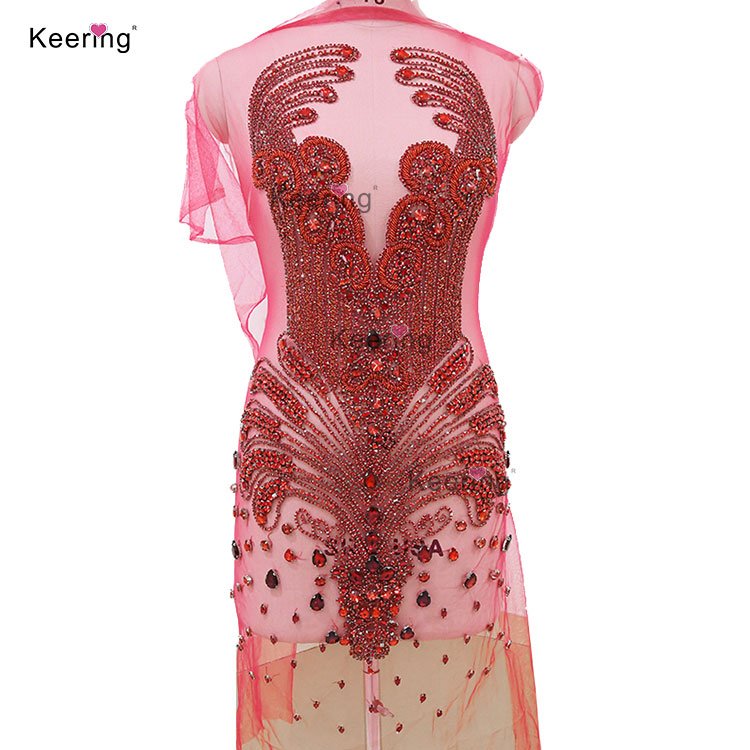 Keering Store Colorful Sewing Lady Girl Prom Dress Shaped Crystal Stone 2022 New Arrival Sexy AB Rhinestone Bodice Applique