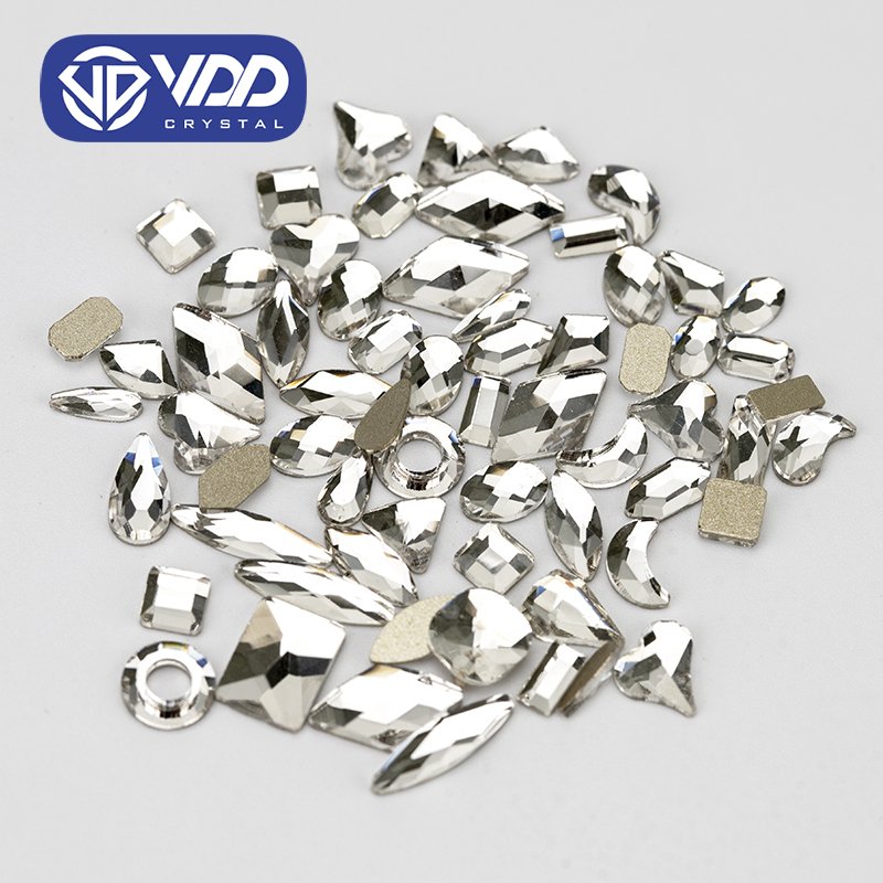 VDD Crystal 100Pcs Mix Shape Glass Crystal Rhinestones New Color Flatback Strass Glitter 3D Stones For Nail Art DIY Decoration