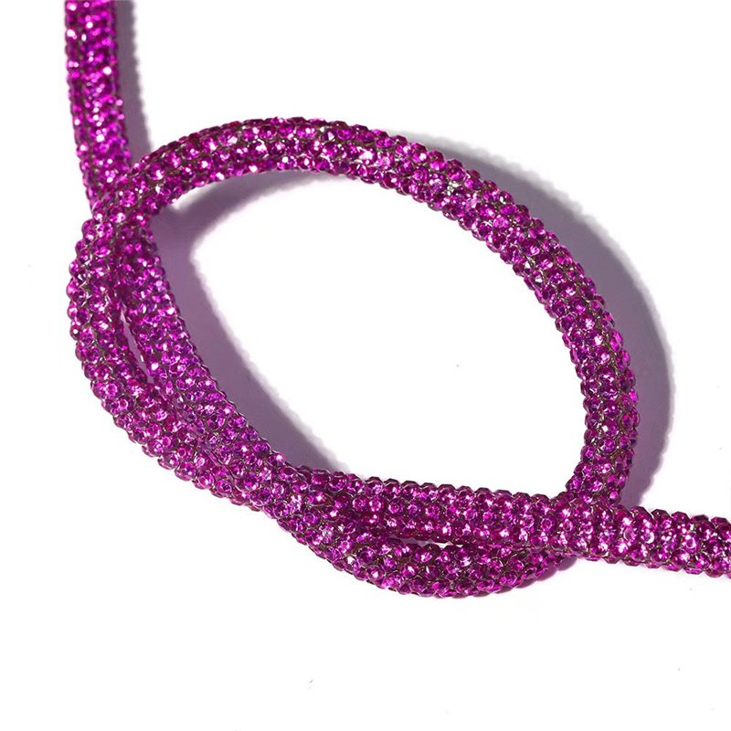 Fashion 6mm Shiny Pink Color Rhinestone Shoe Laces Crystal Rhinestone Tube Rope