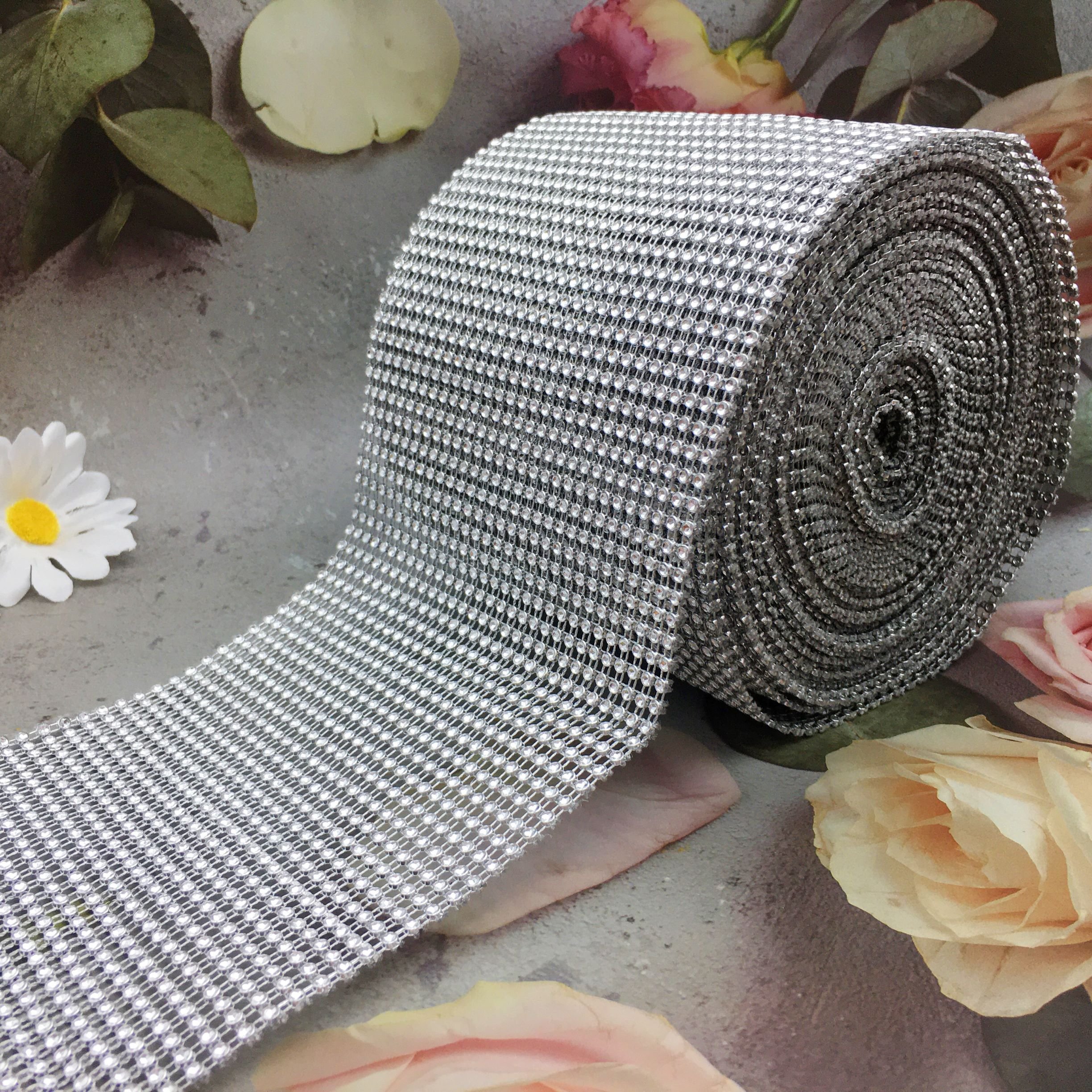 Wholesale 30 rows of 10 yards gold/silver plastic rhinestone strips with edging mesh rolls DIY for decorative accessories