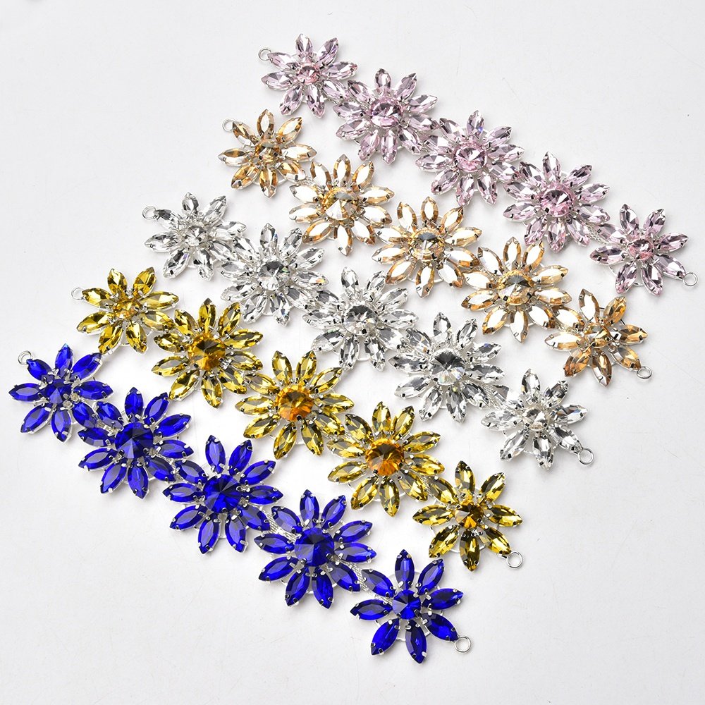 New Glass Rhinestone Flower Applique Bridal Belt Patches Crystal AB In Silver Metal Base DIY Wedding Dress Decoration Shoulder