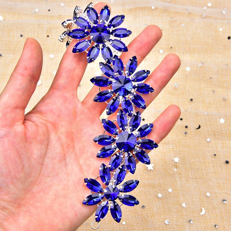New Glass Rhinestone Flower Applique Bridal Belt Patches Crystal AB In Silver Metal Base DIY Wedding Dress Decoration Shoulder