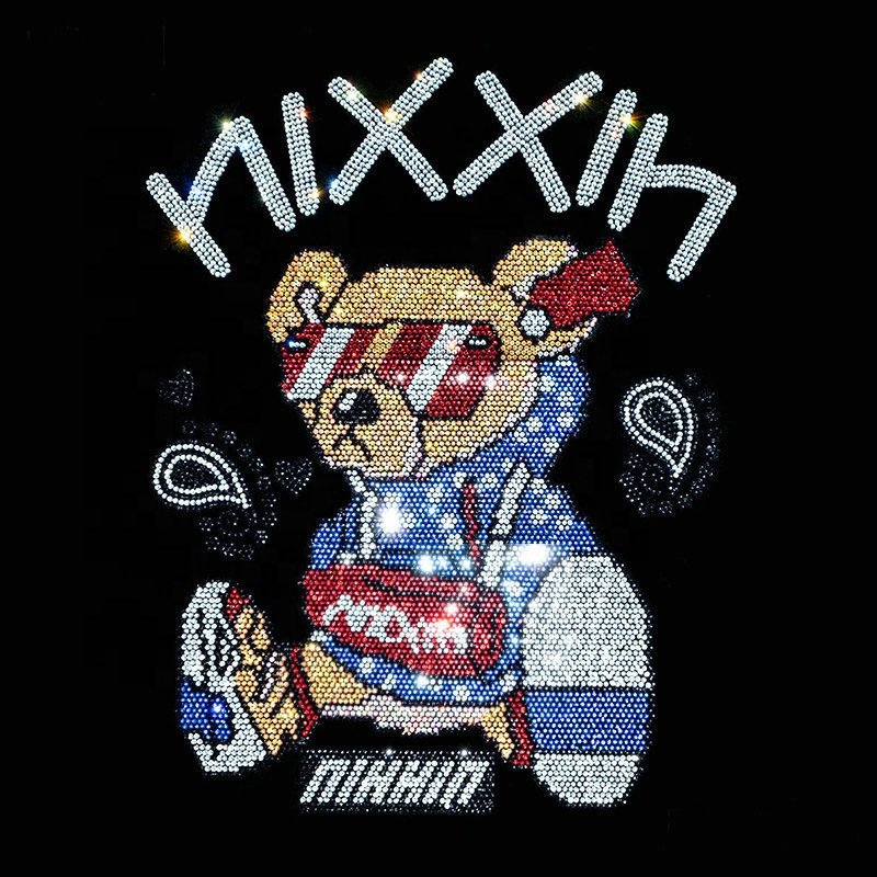 Factory Direct Sale Bling Custom Design Rhinestone Iron On Rhinestone Transfer Hot Fix Motif Crystal Design For Shirt