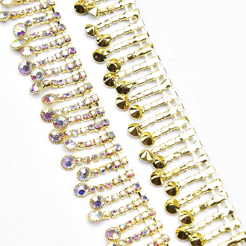 Wholesale Bling Rhinestone Tassel Chain Sewing Applique Crystal Fringe Trimming for Garment Decoration
