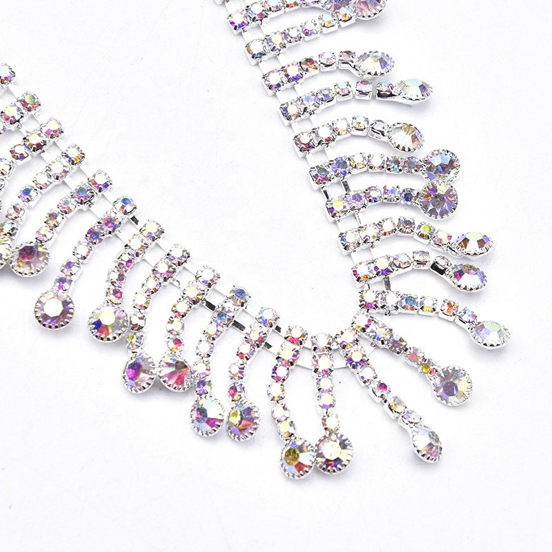 Wholesale Bling Rhinestone Tassel Chain Sewing Applique Crystal Fringe Trimming for Garment Decoration