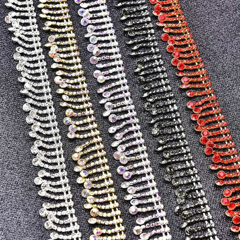Wholesale Bling Rhinestone Tassel Chain Sewing Applique Crystal Fringe Trimming for Garment Decoration